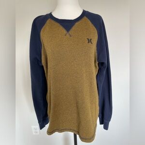 Hurley Dark Mustard Yellow & Navy Long Sleeve Crew Neck Sweater - Size Small